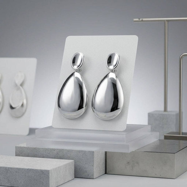 XL Silver Polished Curved Oval Earrings (Clip On)