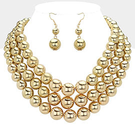 Metal Ball Triple Layer Set Necklace