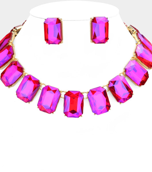 Emerald Cut Stone Necklace Set