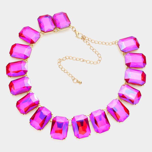 Emerald Cut Stone Necklace Set