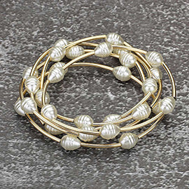 Pearl Metal Bar Beaded Stretch Multi Layered Bracelets