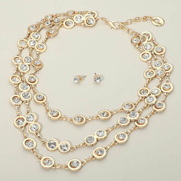 Bezel Link Chain Layered Necklace Set