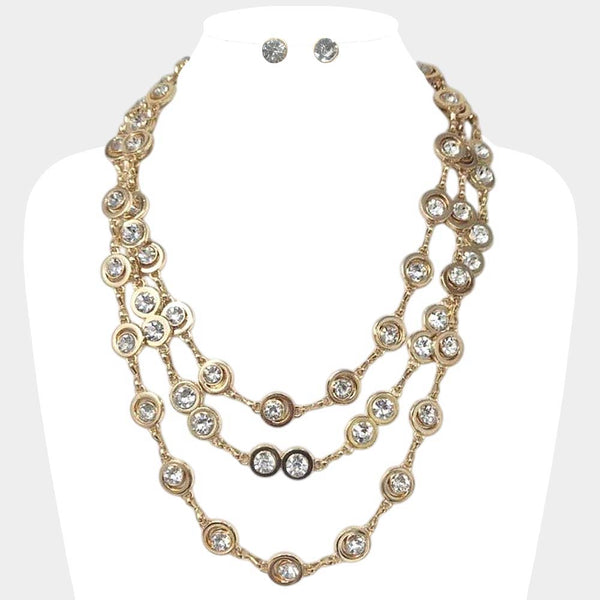 Bezel Link Chain Layered Necklace Set